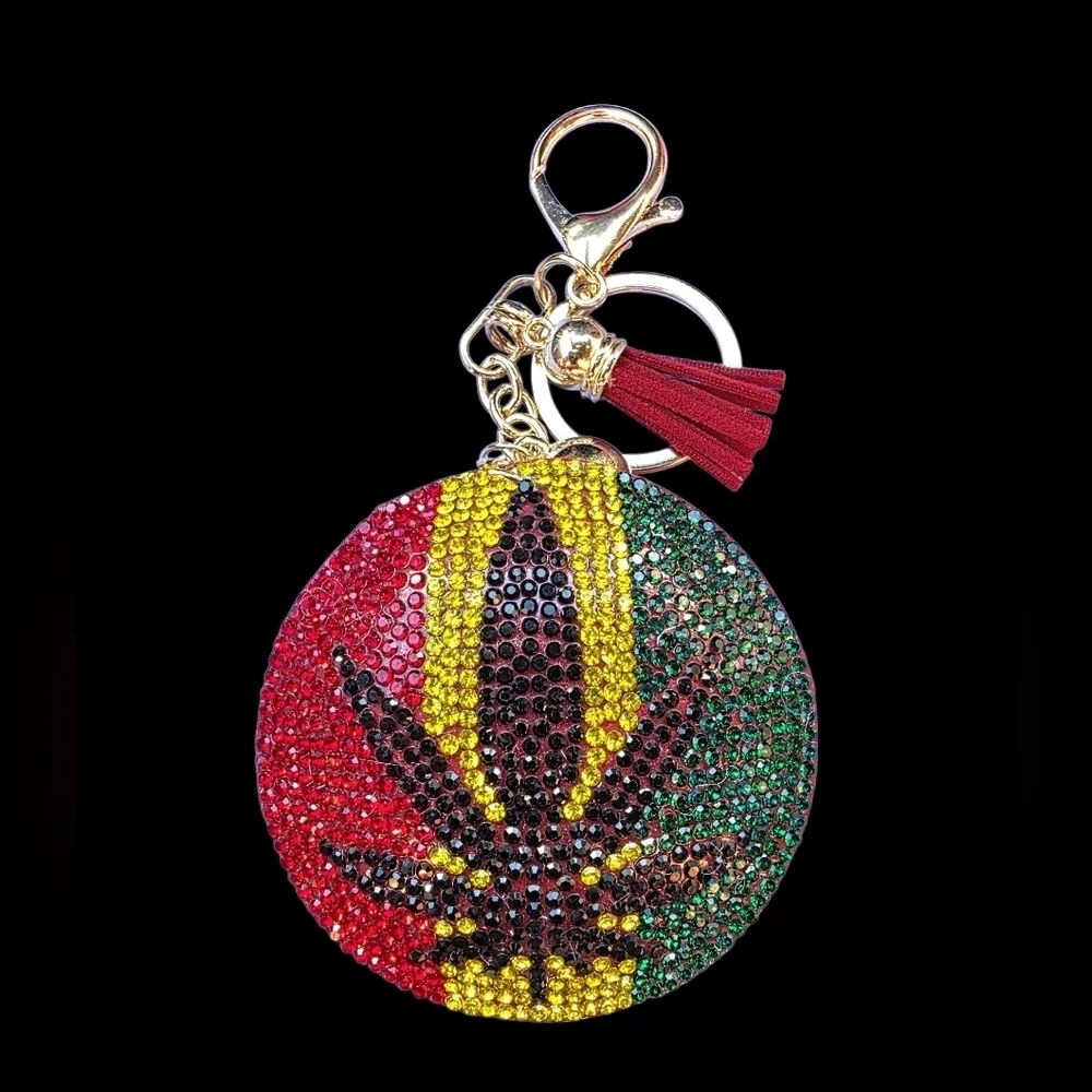 Rhinestone Leaf Bag Charm Keychain with Tassel